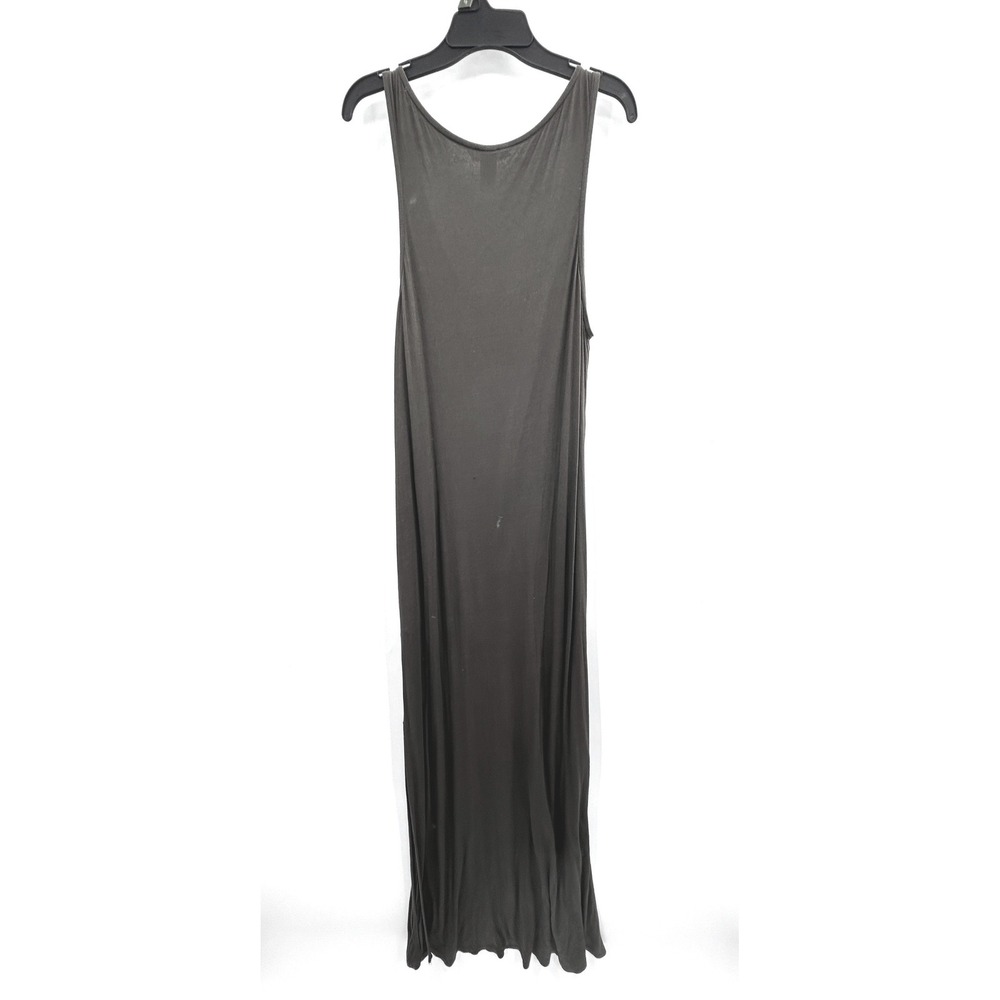 HM Basic Women Medium Dark Olive Brown Sleeveless Scoop Neck Jersey Maxi Dress - Picture 3 of 6